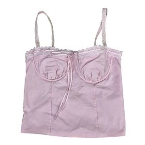 Beverly and Beck Corset Top Women Medium Pink Smocked Lace Trim‎ Bustier